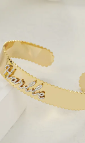 Personalized Cuff Bangles Women Wave Edge Bracelet Custom Diamond Name Bracelet Open Stainless steel Bracelets Gift For Her