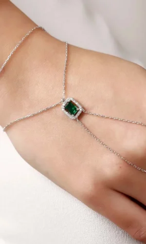 Stonefans Green Baguette Bracelets 2024 Women Charm Wholesale for Ladies Rhinestone Finger Trend Summer Hand Jewelry Accessories
