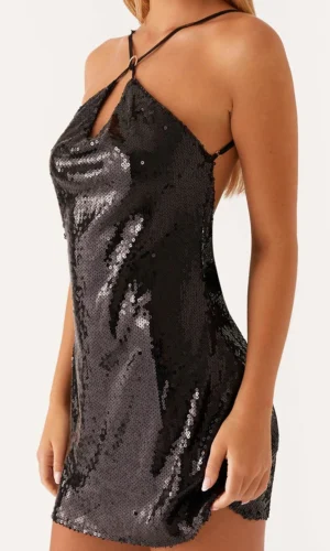 Elegant Women s Sequin Mini Dress with Spaghetti Straps and Backless Design Perfect for Summer Fashion Parties and Events