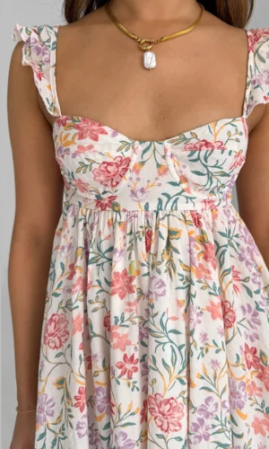 Women V-Neck Maxi Dress Sleeveless Ruffle Floral Print Boho Beach Dress Summer Casual Long Dress with Pockets