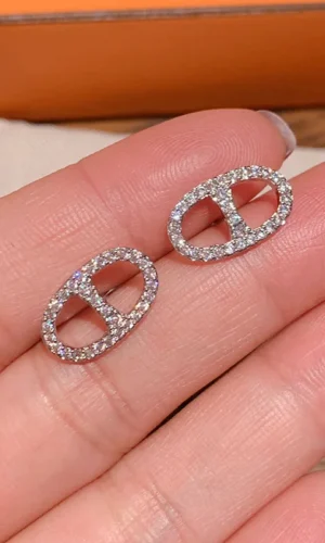 925 Sterling Silver Jewelry Crystal Pig Nose Stud Earrings for Women Girls Party Jewelry For Girls Friend Gift