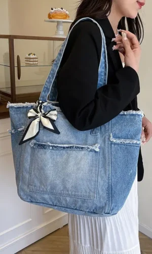Denim Designer Bags Large Capacity Multifunctional Shoulder Bag Commuting High Quality Women Luxury Handbag Fashion Droshipping