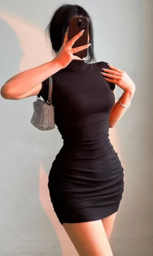 Sexy Tight Half High Collar Pleated Waist Mini Dress Spicy Girls Slim Dresses Bodycon Women Vestidos Cortos Party Mujer Clothing