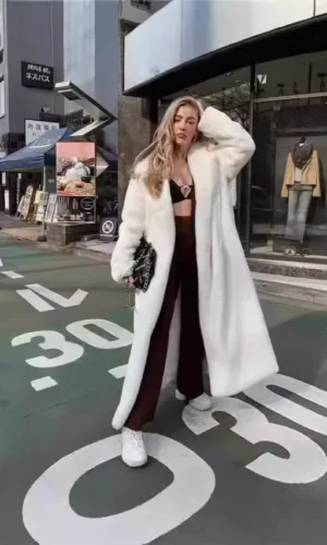 2026 Autumn Winter Women Long Coat Suit Collar Fluffy Thickened Lady Elegant Street Fox Fur Coat For Female