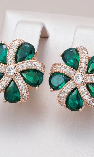 Kinel Hot Shiny Green Natural Zircon Drop Earrings For Women Trend 585 Rose Gold Color Bride Wedding Fine Jewelry Crystal Gift