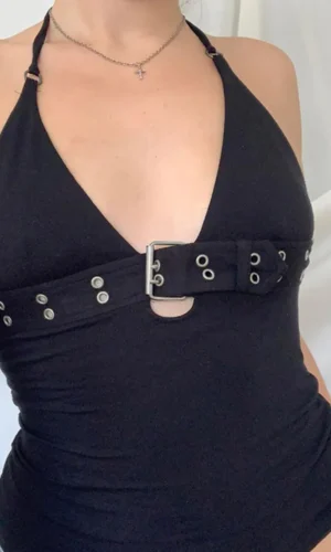 Bandage Crop Top Black Backless Top Lace Up Cute Party Beach Summer Sweats Women Retro Basic Mini Vest Punk