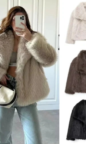 Women's Winter New Style Artificial Fur Effect Short Jacket Gray Black Wool Blends Women Coat