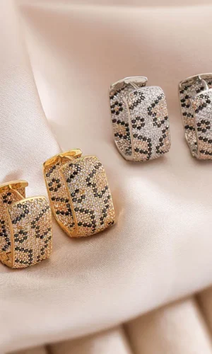 HECHENG,Leopard Design Square U-shaped Earrings with AAA Cubic Zirconia Earrings Exaggerated Jewellery 1 Pair