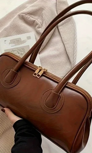 Fashion Leather Shoulder Bag Elegant Handbag with Stitching Detail, Versatile Top-Handle Purse