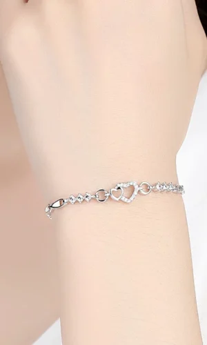 New 925 Sterling Silver Bracelet Purple Crystal Zircon Heart For Woman Charm Bracelet Jewelry Gift