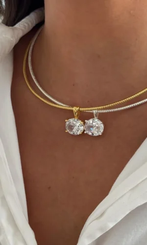 Fashion Style Spring Chain Cubic Zirconia Pendant Necklace