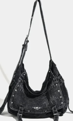 Retro Denim Black Large Capacity Tote Bag Wallet