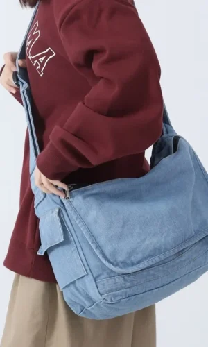 Large Capacity Denim Satchels Lazy Style Canvas